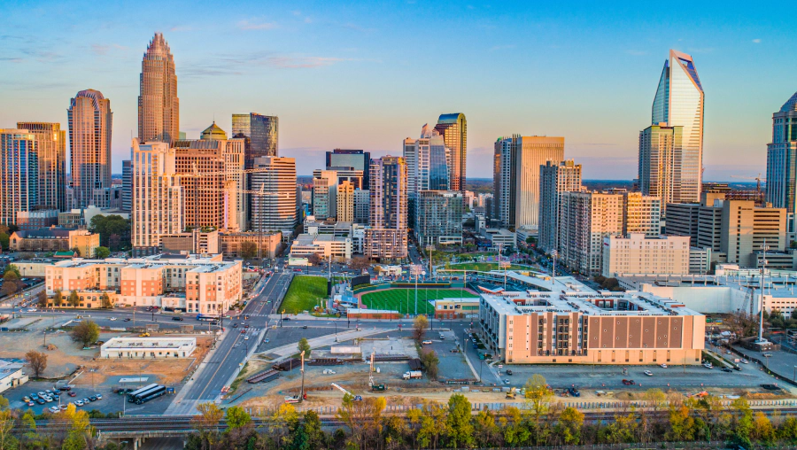aerial downtown skyline north carolina