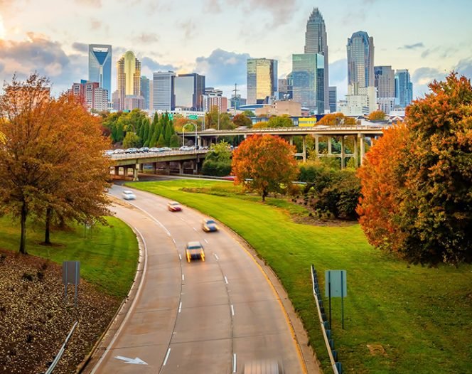 charlotte nc skyline cars roads